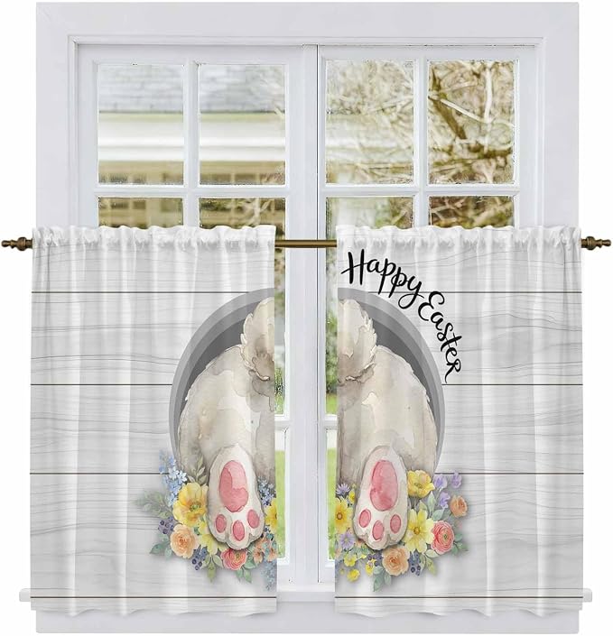 Easter Bunny Kitchen Curtains 54 Inch Long 2 Panel Set, Rod Pocket Window - Image 2