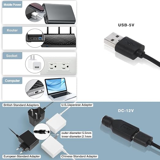 Dual 120mm Fan with 10 Speed USB 5V DC 12V IPX5 Waterproof Cooling Fan - Image 5
