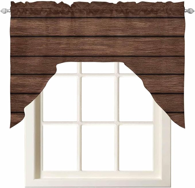 Brown Wooden Board Swag Kitchen Curtains Valance and Tier Set, Vintage Wood by Unknown
