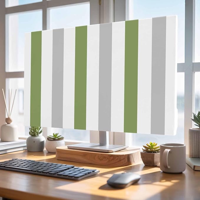 Modern Gradient Grass Green Grey Striped Indoor TV Cover, Elastic TV Screen - Image 4