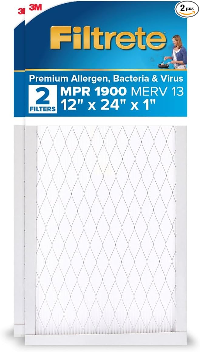 Filtrete 12x24x1 AC Furnace Air Filter, MERV 13, MPR 1900, Premium Allergen by Filtrete