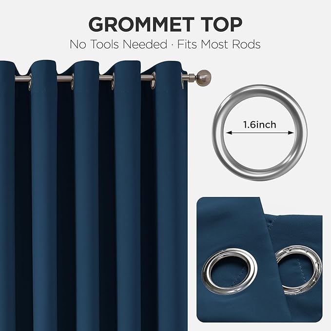 Joydeco Blackout Patio Sliding Door Curtains 84 Inches Long, Grommet Privacy Room Divider Curtains, Extra Wide Thermal Blackout Drapes for Bedroom Living Room (Navy Blue, 80Wx84L, 1 Panel)