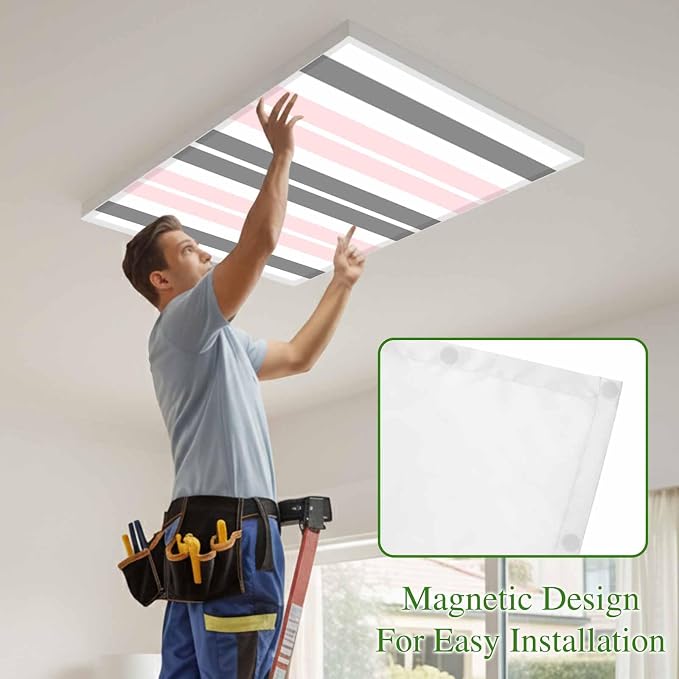 4 Pack Pink and Fluorescent Light Covers Grey Striped Rectangular Geometric 4 x - Image 3