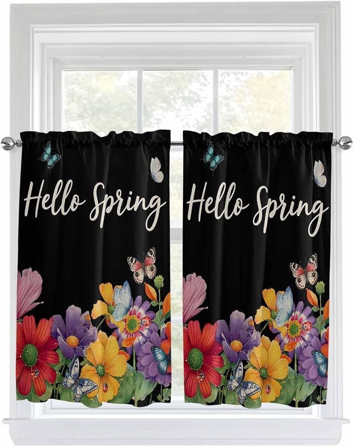 Spring Flowers Kitchen Curtains 45 Inches length, Watercolor Country Colorful by Unknown