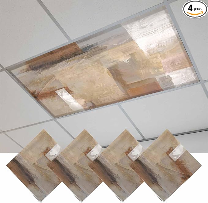 4 Pack Abstract Paint Art Fluorescent Light Covers Retro Brown Scratch Texture by Unknown