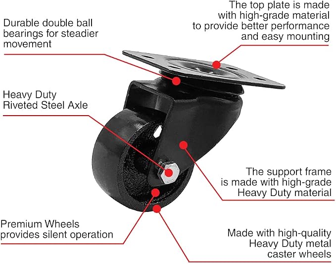 FactorDuty Set of 4 Metal Swivel Plate Caster Wheels - Image 3