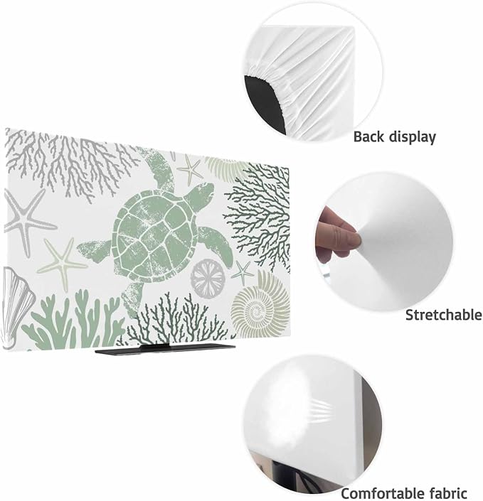 Summer Sea Turtle Coral Starfish Indoor TV Cover, Elastic TV Screen Protector - Image 7