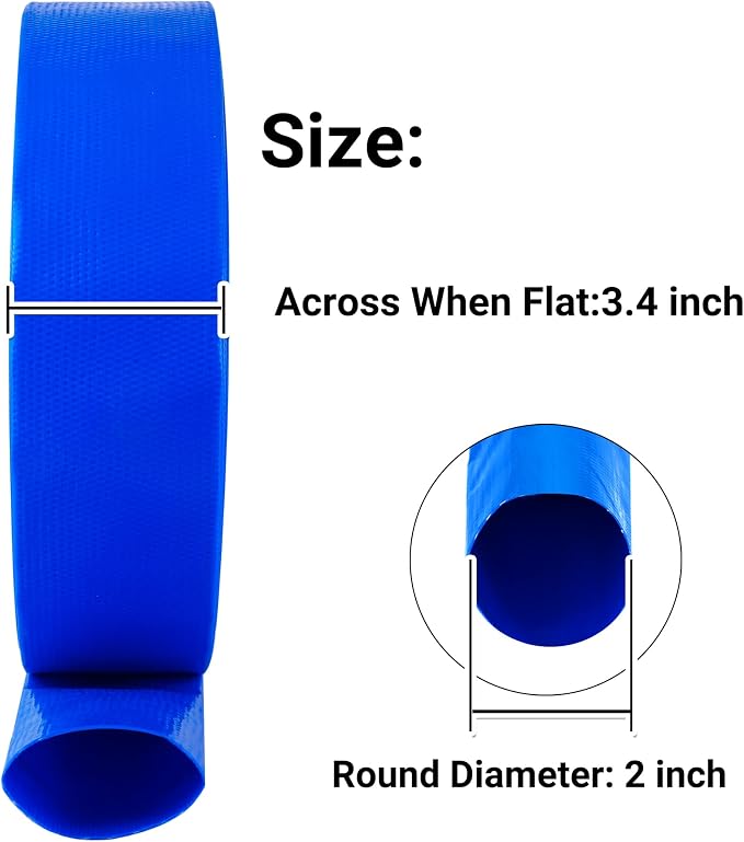 2" x 25 FT Pool Backwash Hose Blue Heavy Duty Reinforced PVC Lay Flat Water - Image 2