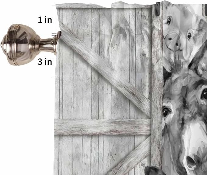 Grey Farmhouse Bedroom Curtains 63 Inches Length, Vintage Sunflowers Animals - Image 6