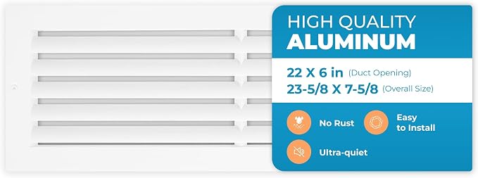 Aluminum 22 x 6 Inch Cold Air Return Vent Cover, Rustproof AC Transfer Grille by Air360