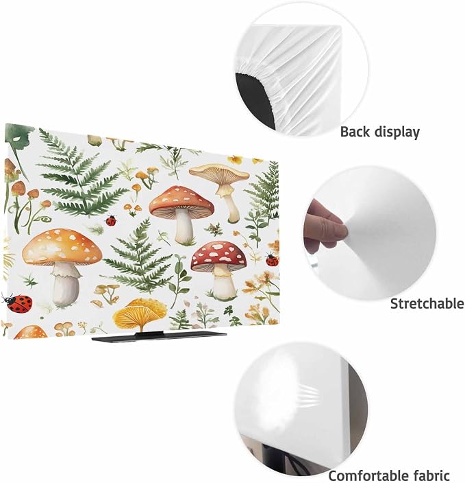 Spring Flower Leaf Farm Mushroom Indoor TV Cover, Elastic TV Screen Protector - Image 7