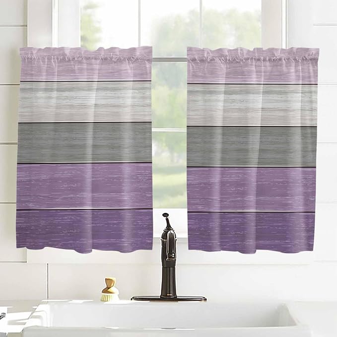 Country Wood Board Gray Purple Window Valance Curtains, Farmhouse Gradient - Image 8