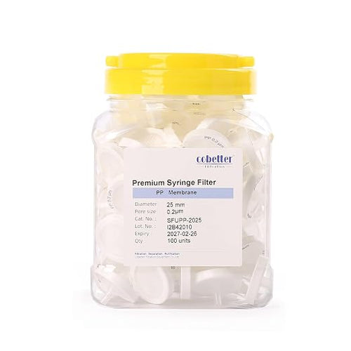 100 Pack PP Syringe Filter Lab Filters 0.2μm Pore Size 25mm Diameter by COBETTER
