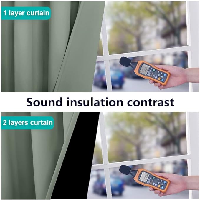 NICETOWN Greyish Green Blackout Curtains 80 inches Long, Full Light Blocking Drapes with Black Liner for Nursery, Thermal Insulated Draperies for Hall, Villa (2 Pieces, 42" Wide Each Panel)