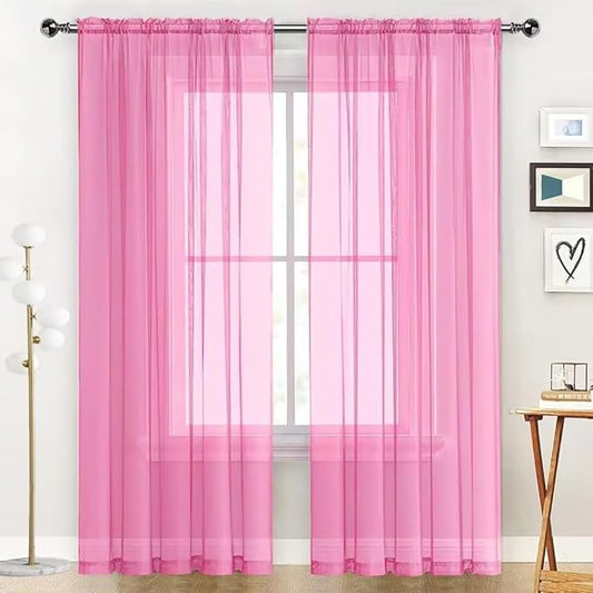 SpaceDresser Basic Rod Pocket Sheer Voile Window Curtain Panels Pink 1 Pair 2 Panels 70 Width 108 Inch Long for Kitchen Bedroom Children Living Room Yard（Pink, 70W x 108L）