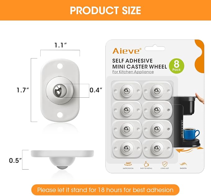 Aieve Appliance Rollers, 8 Pack Small Appliance Slider, Self Adhesive Caster - Image 6