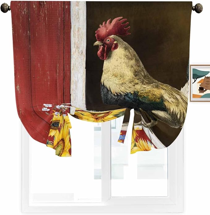Tie Up Curtains for Windows, Chicken Sunflowers Adjustable Balloon Nature Linen - Image 2