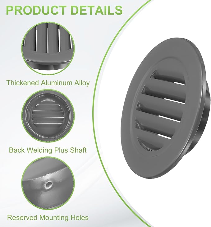 PATIKIL 4.6" Round Air Vent, Louver Grille Cover Aluminum Alloy Soffit Vent - Image 3