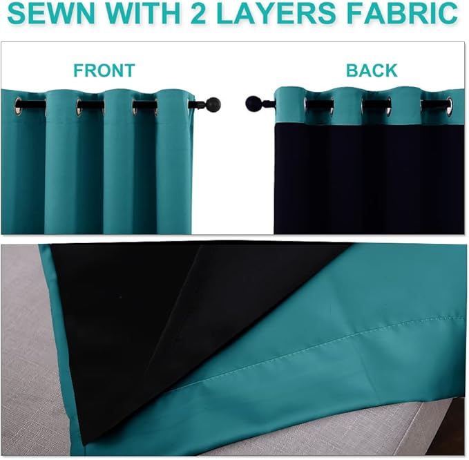 NICETOWN 100% Blackout Curtains 54 inches Long, Double-Deck Completely Blackout Window Treatment Thermal Insulated Lined Drapes for Small Window (Peacock Teal, 1 Pair, 46 inches Width Each Panel)