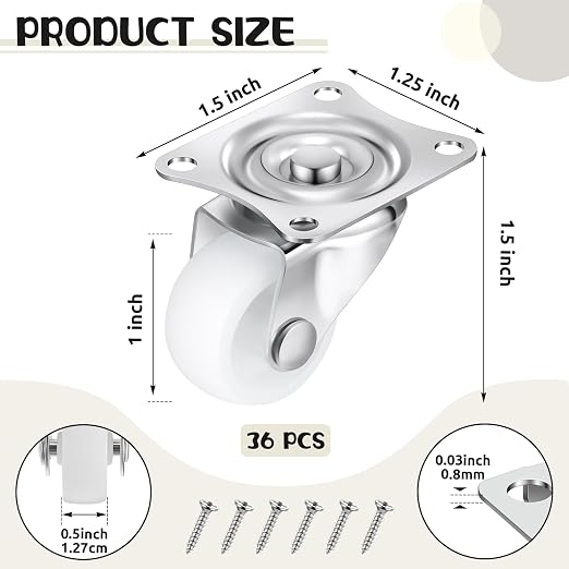 Maitys 36 Pcs 1" Swivel Profile Casters Wheels - Image 2