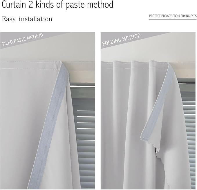 Blackout Curtains for Bedroom Sticky Curtain Blackout Window Cover Self Adhesive Curtains Rod No Drillng, 47" W X 84" L, Light Grey, 1 Panel