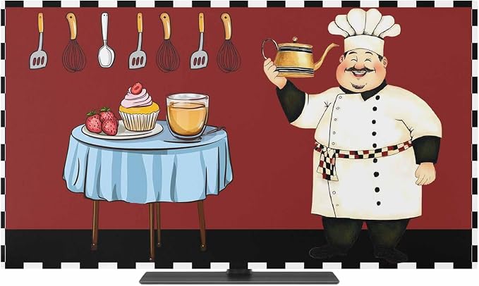 Funny Cook Knife Fork Food on Red Indoor TV Cover, Elastic TV Screen Protector by Unknown