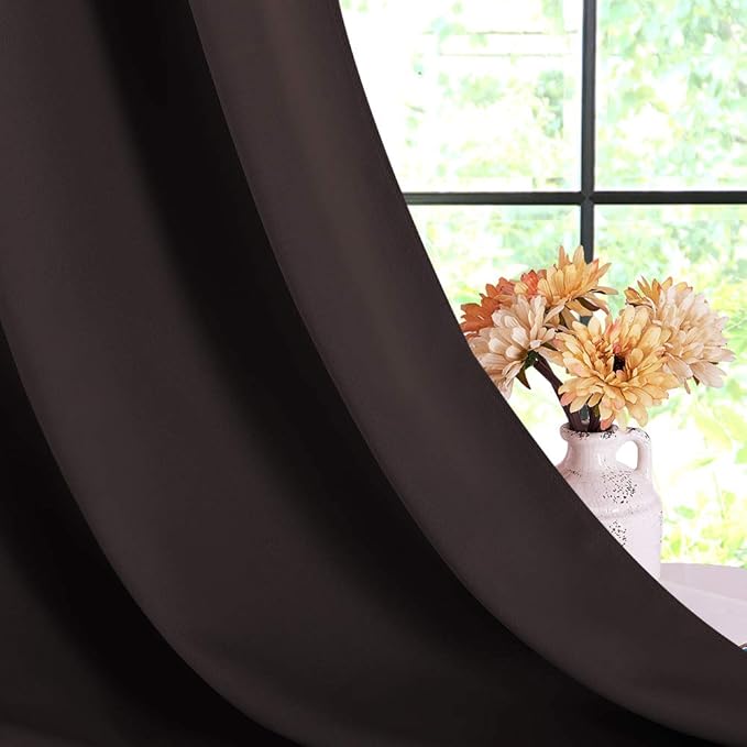 NICETOWN Blackout Curtain Panels for Bedroom, 2 Panels, Toffee Brown, W42 x L40-inch, Thermal Insulated Grommet Top Blackout Draperies and Drapes for Basement