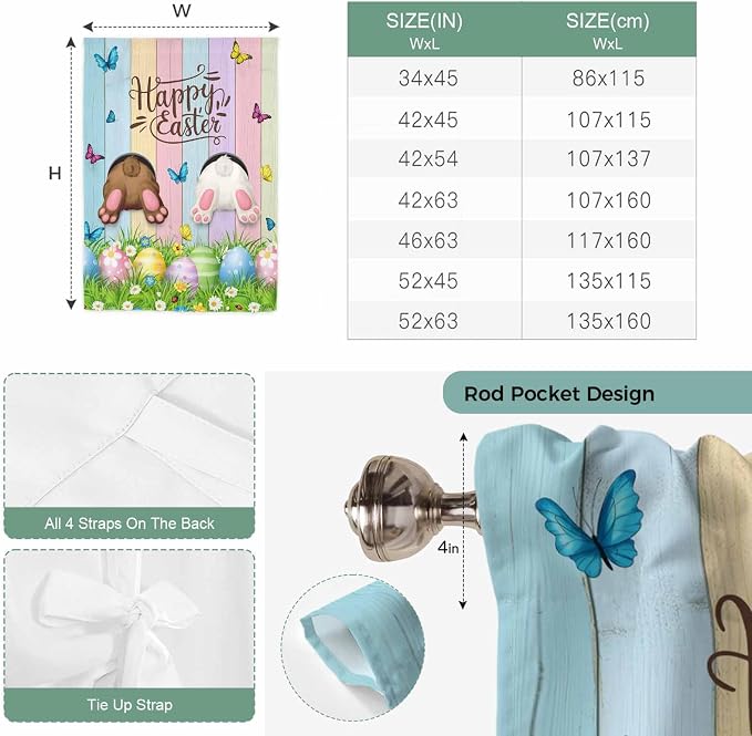 Tie Up Curtains, Happy Easter Rabbit Butt Egg on Daisy Leaf Adjustable Rod - Image 7