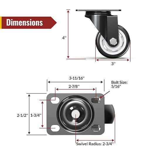 3 inch Swivel Caster Wheels, Heavy Duty Plate Casters - Image 2