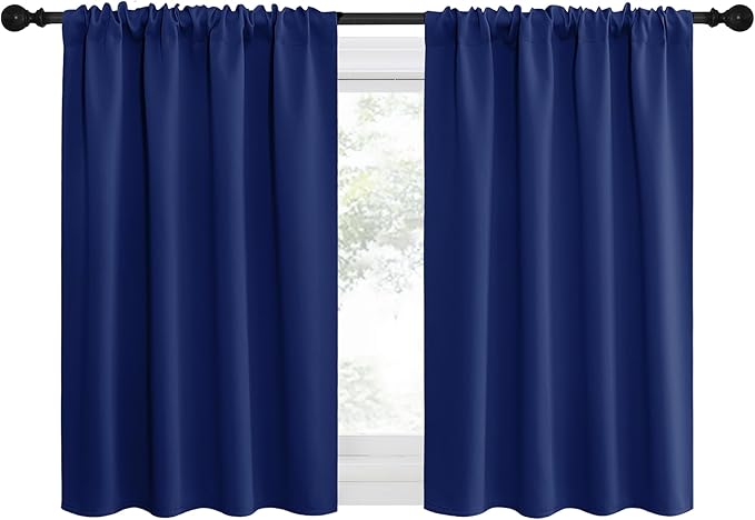 NICETOWN 2 Panels Blackout Curtains, Rod Pocket Thermal Insulated Drapes for Kitchen, Heavy Duty Small Window Treatment for Dorm Room, Studio Apartment, Basement (Royal Blue, W42 x L30)