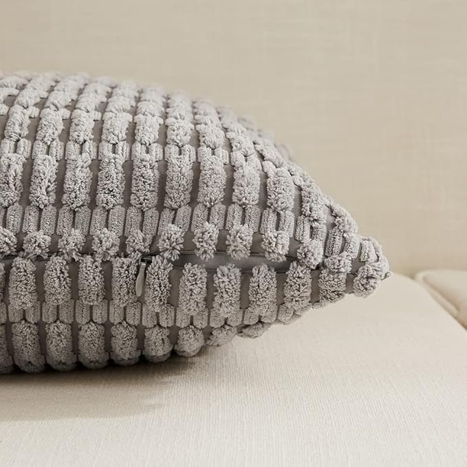 Fancy Homi 4 Packs Grey Decorative Throw Pillow Covers 26x26 Inch for Living Room Couch Bed, Rustic Modern Farmhouse Boho Home Decor, Soft Plush Corduroy Gray Cute Square Accent Cushion Case 66x66 cm