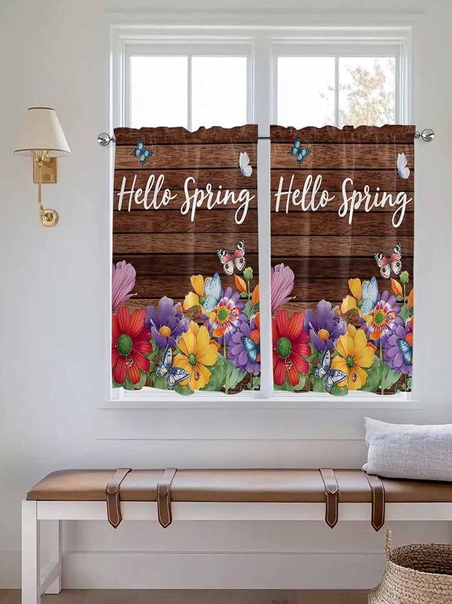Spring Flowers Tier Curtains 45 Inches Long, Watercolor Farmhouse Colorful - Image 4