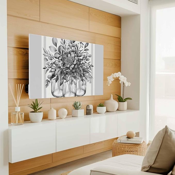 Retro Flower Vase Retro Plant Indoor TV Cover, Elastic TV Screen Protector Grey - Image 3