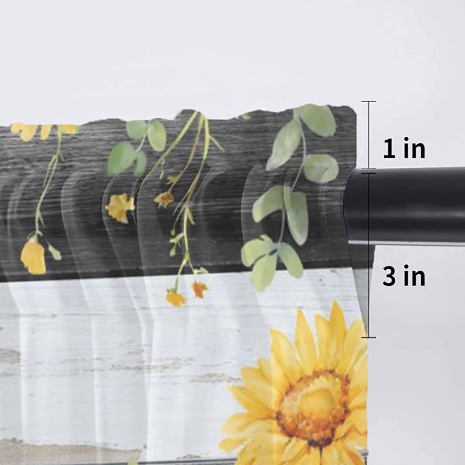 Summer Floral Sheer Valance Curtains, Watercolor Sunflower Eucalyptus Leaves - Image 7