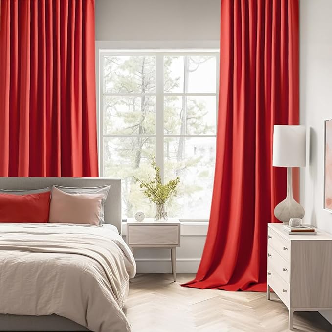 MIULEE Christmas Red Back Tab Blackout Curtains 90 Inches Long 2 Panels Set for Living Room Bedroom Privacy, Rod Pocket/Pinch Pleat Thermal Insulated Room Darkening Pleated Light Blocking Drapes