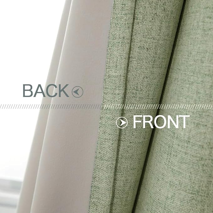 MIULEE Linen Texture Curtains for Bedroom Solid 100% Blackout Thermal Insulated Sage Green Curtains Grommet Room Darkening Drapes for Living Room Nursery 52x72 Inch (2 Panels)