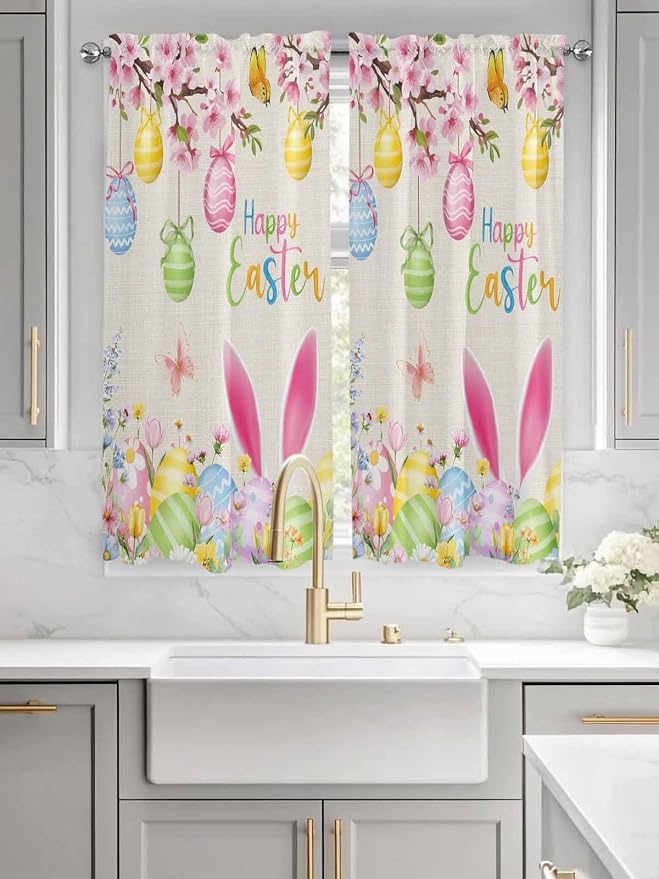 Happy Easter Living Room Curtains 72 Inches length, Spring Farmhouse Bunny Eggs - Image 3