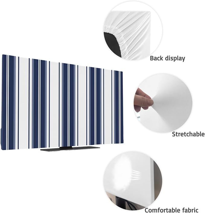 Minimalist Blue Stripes Indoor TV Cover, Elastic TV Screen Protector Modern - Image 7