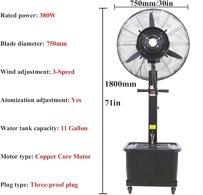 Outdoor Misting Fan, Metal High Velocity Oscillating Pedestal Fan - Image 2