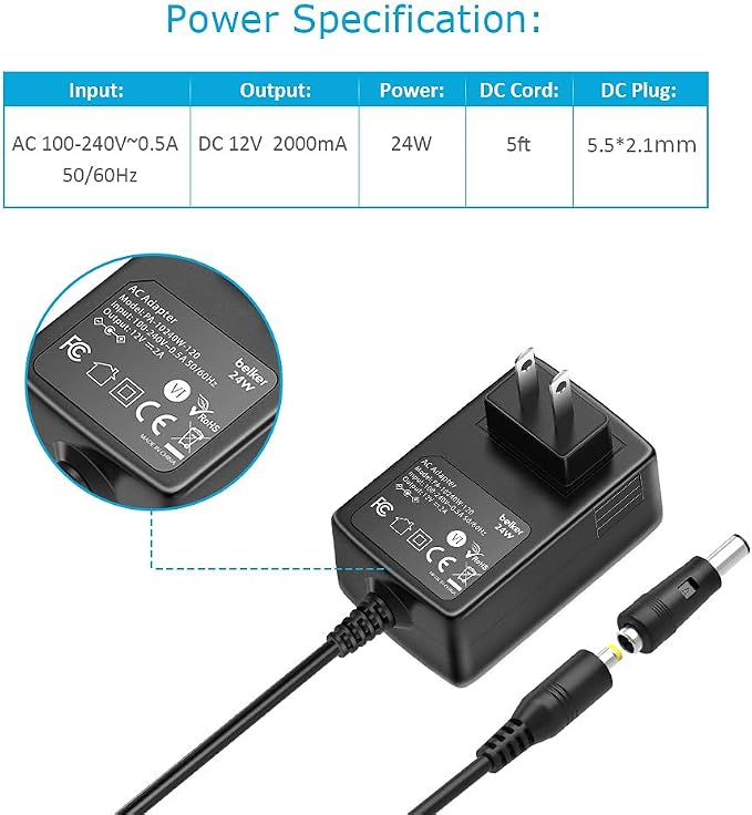 Belker Universal AC DC Adapter 12V 2A 1.5A 1A Power Supply - Image 3