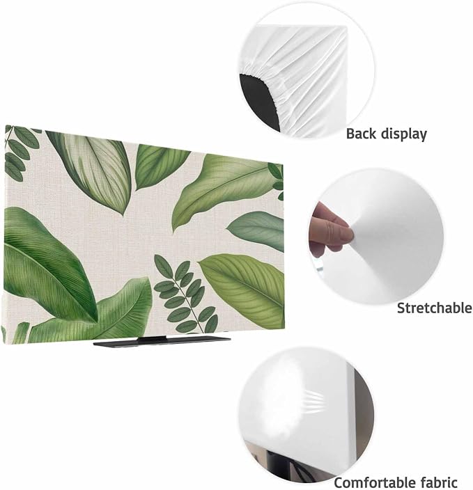 Rustic Green Leaves Indoor TV Cover, Elastic TV Screen Protector Tropical Plant - Image 7