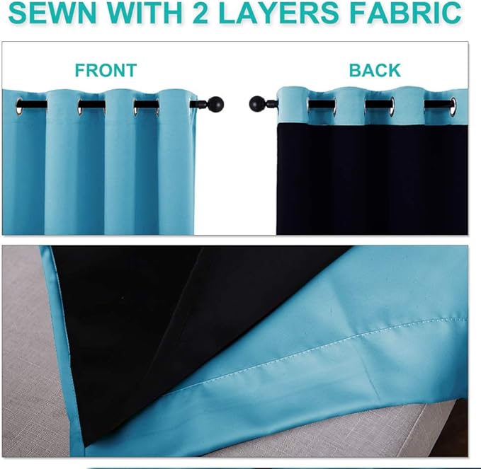NICETOWN 100% Blackout Window Curtain Panels, Teal Blue, 2 PCs, 62" Wide Each Panel, Cold and Full Light Blocking Drapes with Black Liner for Nursery, 84 inches Drop Thermal Insulated Draperies