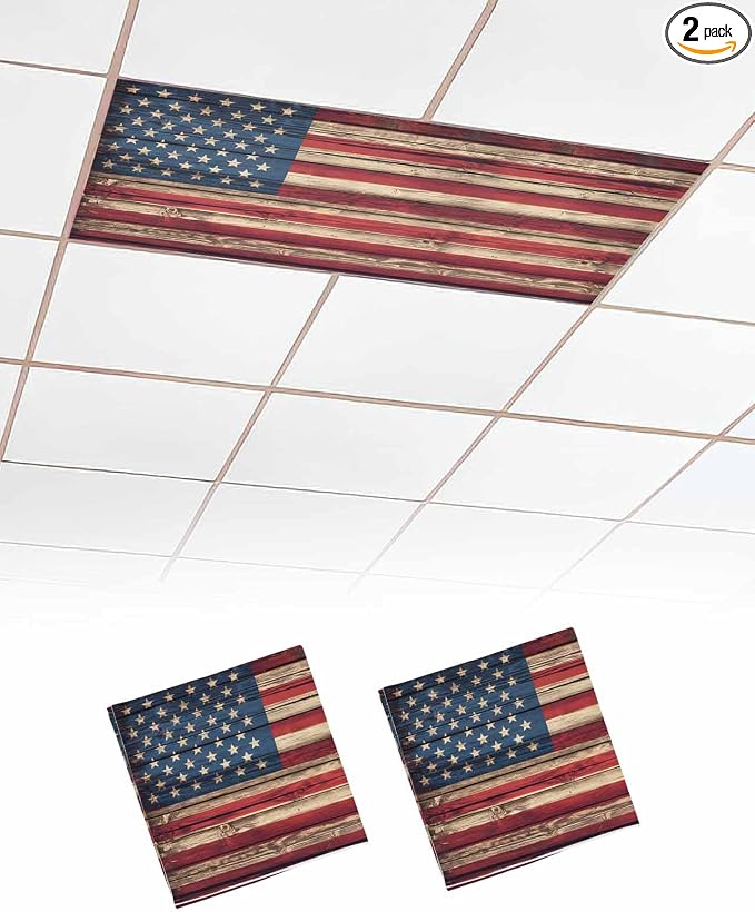 2 Pack Retro American Flag Fluorescent Light Covers Independence Day Stars and by Unknown