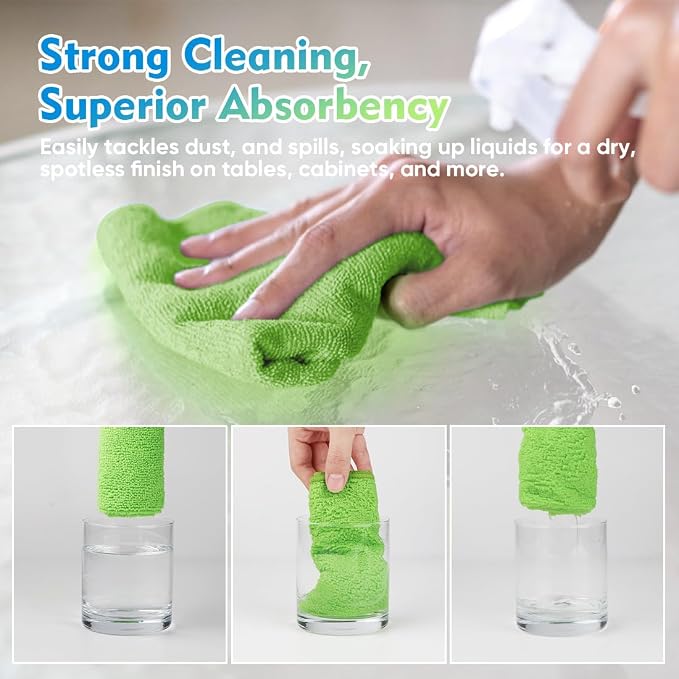 HOMEXCEL Green Microfiber Cleaning Cloth 12 Pack, 12.5 x 12.5 inch Microfiber - Image 5