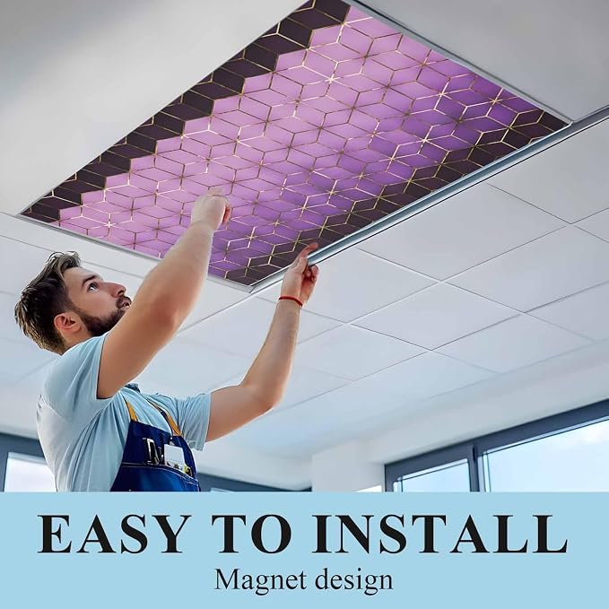 2x4 ft Fluorescent Light Cover for Ceiling Modern Gradient Purple Geometric - Image 6