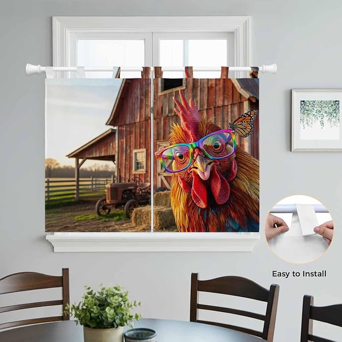 Farm Rooster Bedroom Curtains 63 Inch Length, Window Curtains Tab Top, - Image 4