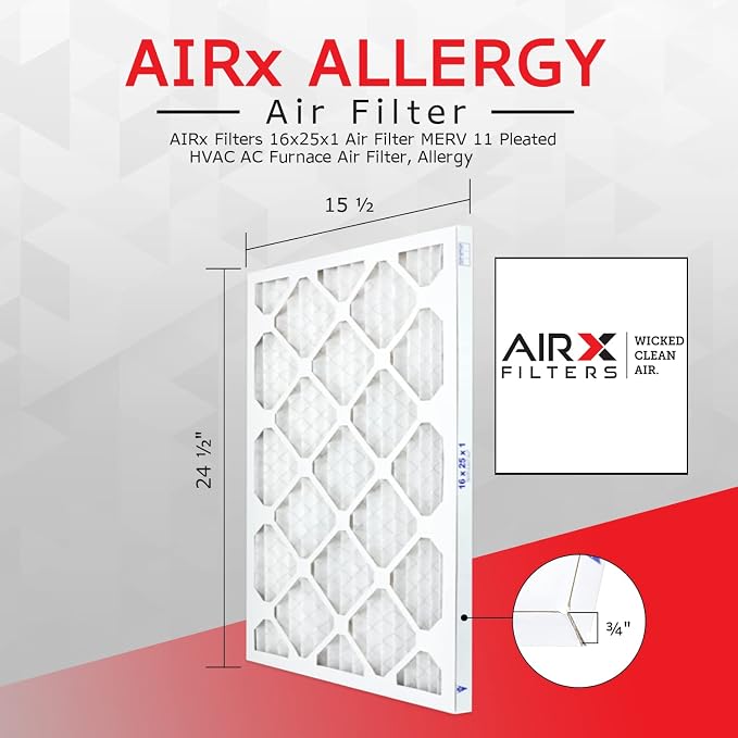 16x25x1 Air Filter ALLERGY by AIRx Filters MERV 11 Pleated 16x25x1 Furnace - Image 3