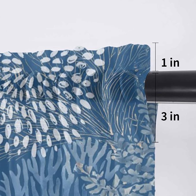 Ocean Corals Sheer Valance Curtains, Summer Beach Coral Sea Stars Dark Blue - Image 7