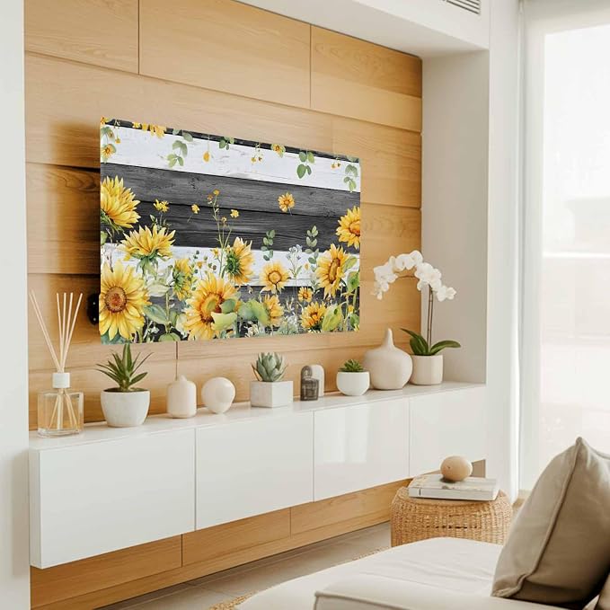Summer Farm Sunflowers Eucalyptus Leaves Indoor TV Cover, Elastic TV Screen - Image 2