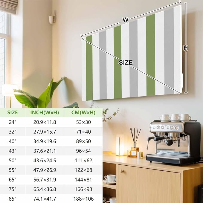 Modern Gradient Grass Green Grey Striped Indoor TV Cover, Elastic TV Screen - Image 3